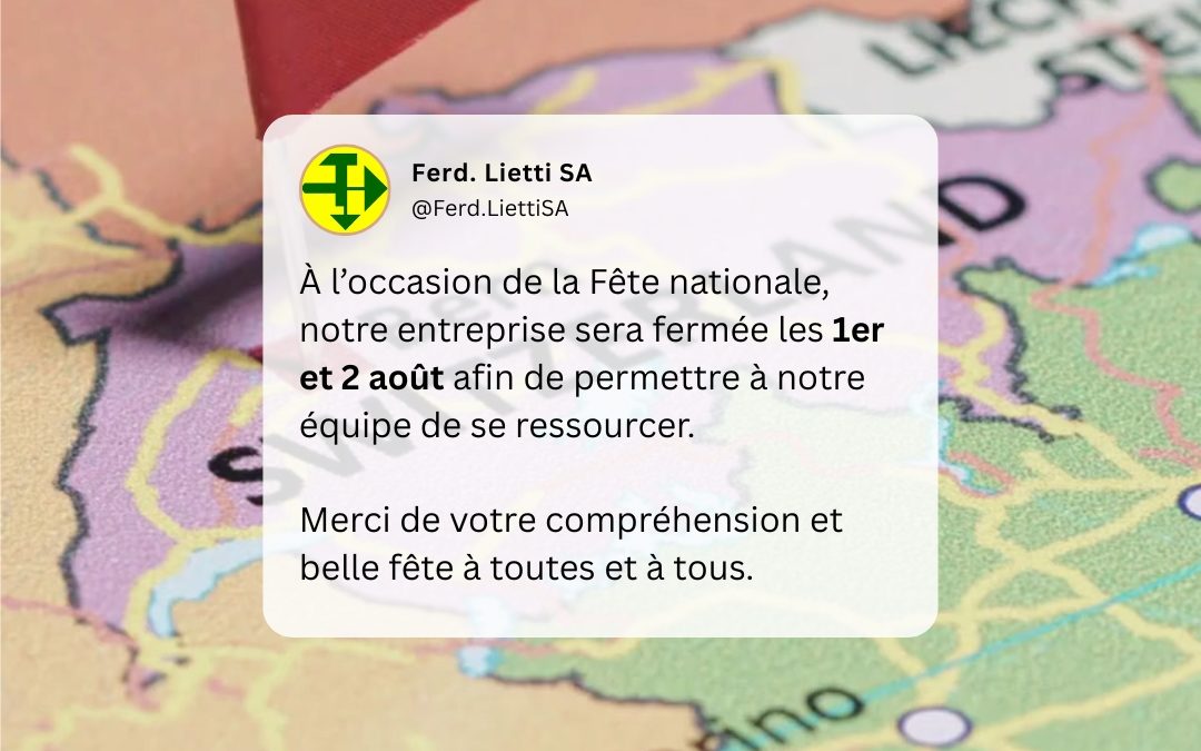 À l’occasion de la Fête nationale suisse, notre entreprise sera exceptionnellement fermée le vendredi 1er août et le samedi 2 août 🗓️ afin de nous reposer et revenir en pleine forme 💪 pour ce début de mois. 🙏 Merci pour votre compréhension et bonne fête nationale à toutes et à tous 🎉✨ #accueil #news