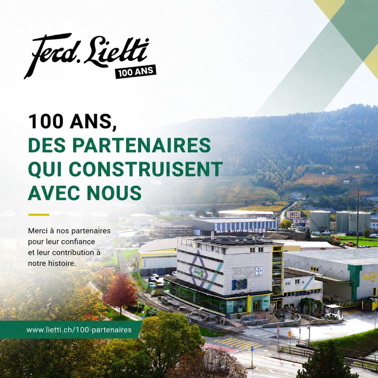 À l’occasion des 100 ans de Ferd. Lietti SA, nous mettons à l’honneur nos partenaires. Fabricants, fournisseurs, artisans et entreprises de confiance : chacun contribue, à sa manière, à la qualité des projets que nous accompagnons 🏗️. Ces prochaines semaines, nous vous présenterons régulièrement plusieurs partenaires de notre réseau. Un grand merci à eux pour leur confiance et leur contribution à notre histoire🙏. www.lietti.ch/100-partenaires #100ans #FerdLietti #Partenaires #Construction #Suisse #valais #Lietti100ans #news #accueil #100
