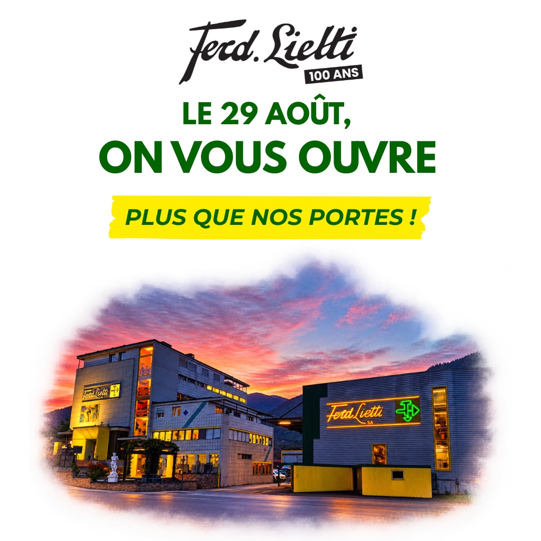 Pour l’occasion, Ferd. Lietti vous ouvre ses portes pour une journée conviviale, gourmande et pleine de découvertes. 💚💛 Au programme 👇 🍕 Pizza & grillades en direct 🍸 Cocktails préparés par un mixologue 👨‍🍳 Démonstrations dans nos showrooms 🎁 Grand concours des 100 ans, avec notamment une VW Polo à gagner 🎉 Animations pour petits et grands 🏢 Visite libre de nos expositions et découverte de notre histoire De quoi passer un samedi entre découvertes, gourmandise et bonne humeur. 📅 Samedi 29 août 2026 🕘 9h – 16h 📍 Rue de la Dixence 48, Sion 🎟️ Entrée libre On se retrouve pour fêter ce siècle d’histoire ensemble. 💚💛 #FerdLietti #Lietti100ans #PortesOuvertes #Sion #Valais #news #accueil #100 #100ans