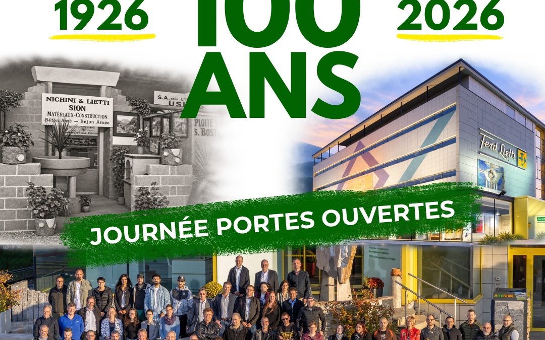 À l’occasion de son centenaire, Ferd. Lietti SA vous ouvre ses portes pour une journée placée sous le signe de la découverte et de la convivialité. 📅 Samedi 29 août 2026 🕘 9h00 – 16h00 📍 Rue de la Dixence 48, Sion Au programme : 🏢 Visite de nos expositions et dépôts 🛠️ Démonstrations avec nos partenaires 👥 Rencontres avec nos équipes 🍴 Dégustations 🎉 Animations 🎁 Concours Entrée libre – aucune inscription nécessaire. En famille, entre amis ou entre professionnels, venez découvrir les coulisses de Ferd. Lietti SA et célébrer avec nous 100 ans de savoir-faire, de proximité et de passion. Rendez-vous le 29 août ! 🥂 #FerdLietti #FerdLietti100ans #100ans #PortesOuvertes #Sion #Valais #Construction #Rénovation #Habitat #news #accueil #100 #100ans