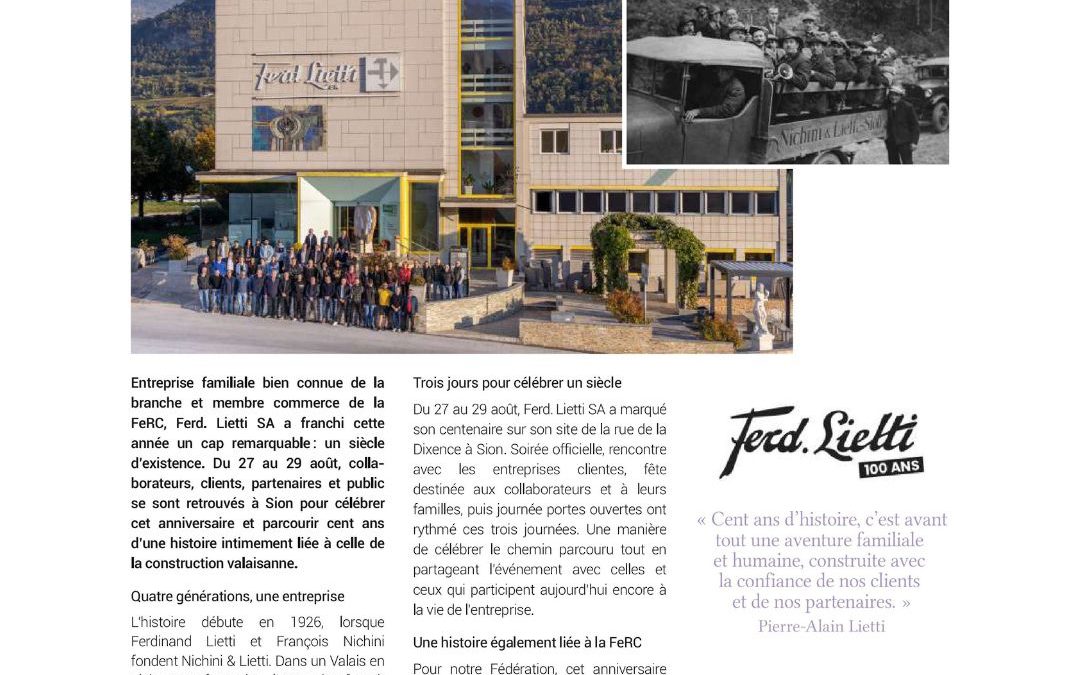 À l’occasion de nos 100 ans, la Fédération Romande du Carrelage revient sur l’histoire de Ferd. Lietti SA et sur un siècle d’activité au service de la construction valaisanne. Nous remercions sincèrement la @ferc_carrelage pour cette belle mise en lumière de notre entreprise, de son histoire familiale et des générations qui ont contribué à la faire évoluer. Depuis 1926, cette aventure s’est construite grâce à nos collaborateurs, partenaires, clients et à toutes les personnes qui, de près ou de loin, ont participé à la vie de Ferd. Lietti SA. Merci à toutes et à tous pour votre confiance et votre fidélité. Nous sommes fiers du chemin parcouru et heureux de continuer à vous accompagner pour les années à venir. Un siècle de confiance. L’avenir ensemble. #FerdLietti #Lietti100Ans #100 #FeRC #Carrelage #Construction #Sion #Valais #EntrepriseFamiliale #accueil #news