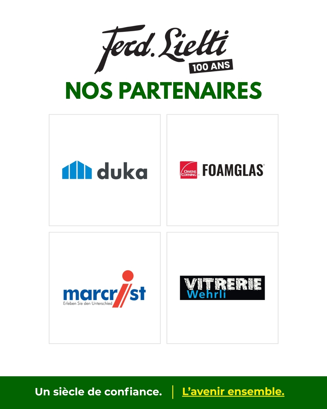 À l’occasion des 100 ans de Ferd. Lietti SA, nous poursuivons notre série consacrée aux partenaires qui nous accompagnent. De la salle de bains à l’isolation, en passant par les outils de coupe et le verre sur mesure, chacun apporte une expertise spécifique au service des projets que nous accompagnons. @duka.so 🚿 Des parois de douche de qualité, avec des solutions sur mesure qui associent fonctionnalité, confort d’utilisation, lignes épurées et matériaux haut de gamme. @owenscorningfoamglassweden 🏗️ Des solutions d’isolation thermique en verre cellulaire, pensées pour répondre aux exigences du bâtiment. @marcrist_uk 🧱 Des technologies de coupe développées pour les professionnels, avec un positionnement fondé sur la tradition britannique, le design européen et la précision suisse. @vitrerie_wehrli 🪟 Un savoir-faire spécialisé dans le verre sur mesure en Suisse romande, au service de réalisations adaptées à chaque projet. Un grand merci à ces partenaires pour leur confiance et leur contribution à notre histoire. 👉 Découvrez l’ensemble de nos partenaires : www.lietti.ch/100-partenaires #ferdlietti #lietti100ans #partenaires #construction #suisse #bâtiment #rénovation #matériaux #sanitaire #verre #100 #news #accueil